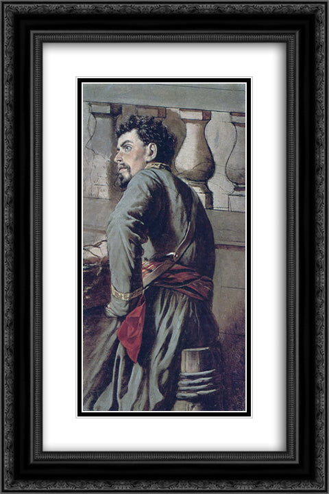 Cossack 16x24 Black Ornate Wood Framed Art Print Poster with Double Matting by Perov, Vasily