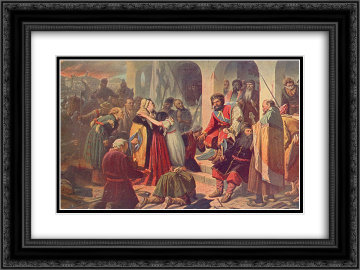 Court Pugacheva 24x18 Black Ornate Wood Framed Art Print Poster with Double Matting by Perov, Vasily