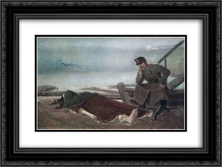 Drowned 24x18 Black Ornate Wood Framed Art Print Poster with Double Matting by Perov, Vasily