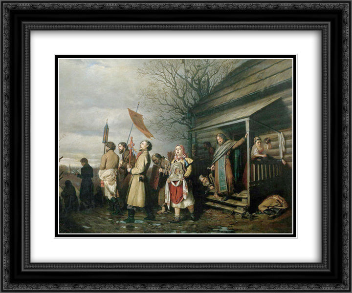 Easter Procession in a Village 24x20 Black Ornate Wood Framed Art Print Poster with Double Matting by Perov, Vasily