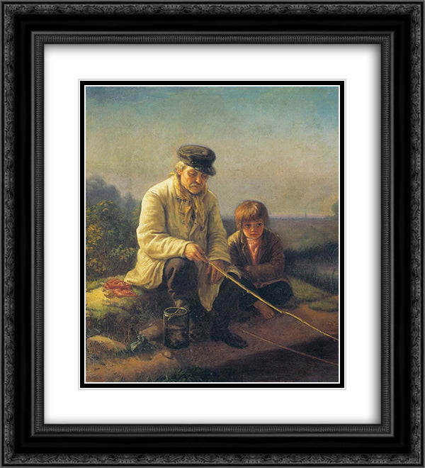 Fishing 20x22 Black Ornate Wood Framed Art Print Poster with Double Matting by Perov, Vasily