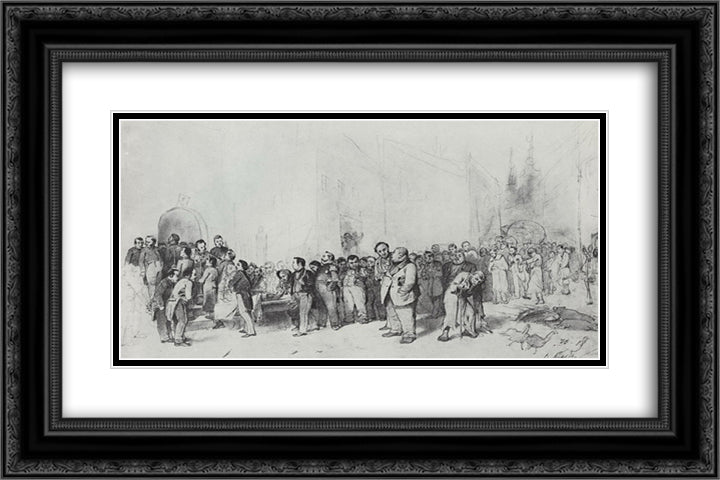 Gogol is supported by the figures of his works to the grave 24x16 Black Ornate Wood Framed Art Print Poster with Double Matting by Perov, Vasily