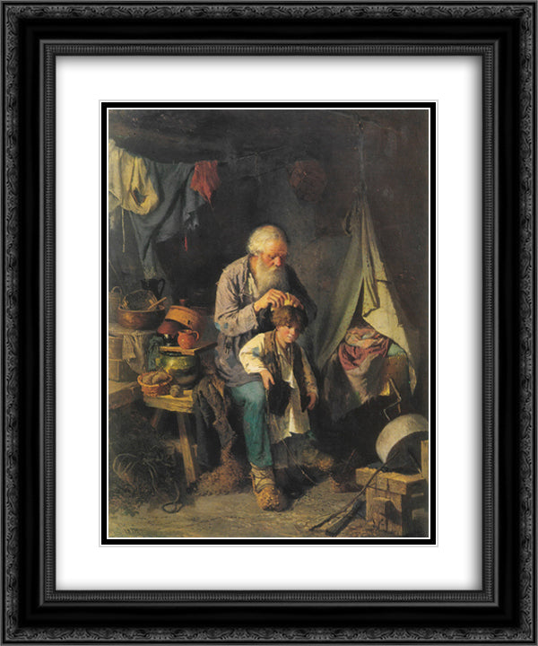 Grandfather and grandson 20x24 Black Ornate Wood Framed Art Print Poster with Double Matting by Perov, Vasily
