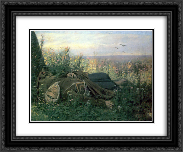 Wandering in a field 24x20 Black Ornate Wood Framed Art Print Poster with Double Matting by Perov, Vasily