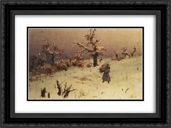A soldier with a bundle of firewood 24x18 Black Ornate Wood Framed Art Print Poster with Double Matting by Polenov, Vasily