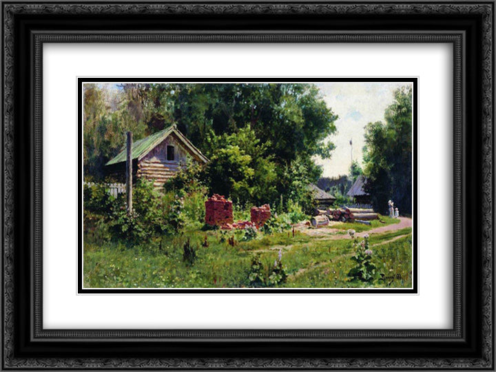 A yard 24x18 Black Ornate Wood Framed Art Print Poster with Double Matting by Polenov, Vasily