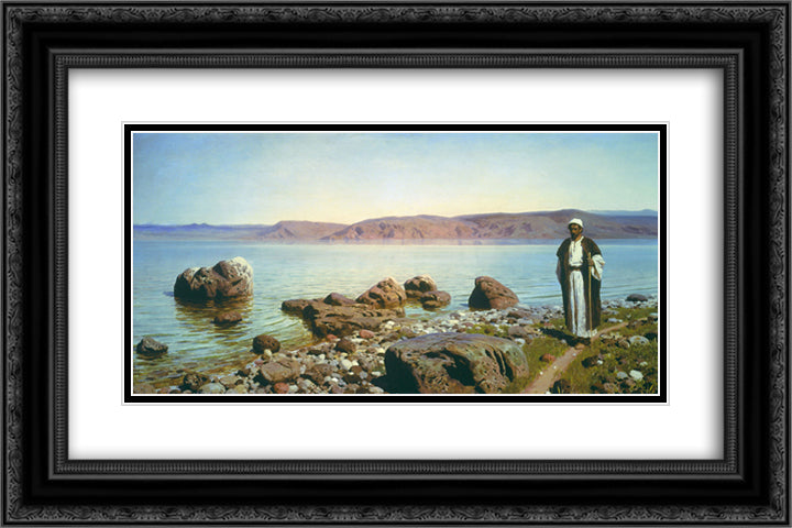 At the Genisaret Lake 24x16 Black Ornate Wood Framed Art Print Poster with Double Matting by Polenov, Vasily