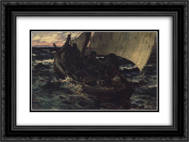 Barge 24x18 Black Ornate Wood Framed Art Print Poster with Double Matting by Polenov, Vasily