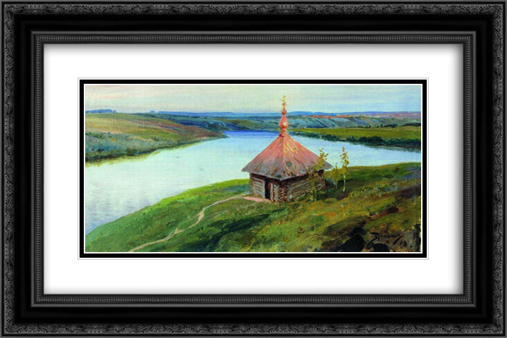 Chapel on the banks of the Oka 24x16 Black Ornate Wood Framed Art Print Poster with Double Matting by Polenov, Vasily