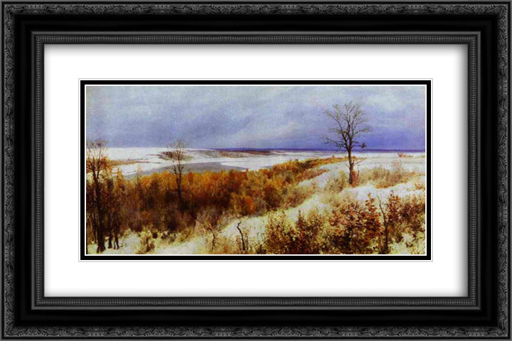 First Snow 24x16 Black Ornate Wood Framed Art Print Poster with Double Matting by Polenov, Vasily