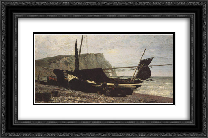Fishing Boat. Etretat. Normandy. 24x16 Black Ornate Wood Framed Art Print Poster with Double Matting by Polenov, Vasily