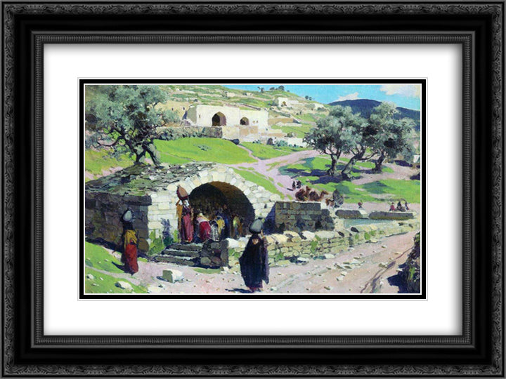 Fountain of the Virgin Mary in Nazareth 24x18 Black Ornate Wood Framed Art Print Poster with Double Matting by Polenov, Vasily