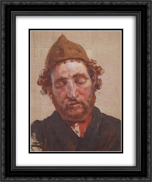 Head of red-headed man with yellow cap 20x24 Black Ornate Wood Framed Art Print Poster with Double Matting by Polenov, Vasily