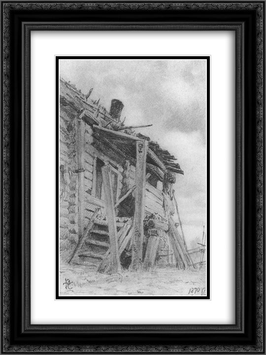 House porch 18x24 Black Ornate Wood Framed Art Print Poster with Double Matting by Polenov, Vasily