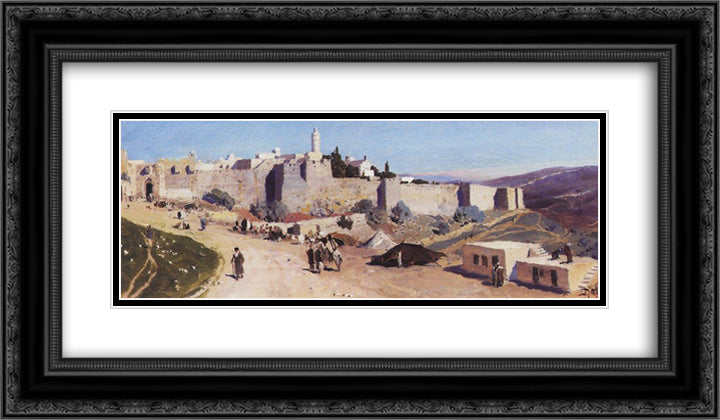 Jerusalem from the west. Jaffa Gate and the Citadel. 24x14 Black Ornate Wood Framed Art Print Poster with Double Matting by Polenov, Vasily