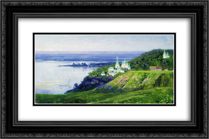 Monastery over the river 24x16 Black Ornate Wood Framed Art Print Poster with Double Matting by Polenov, Vasily
