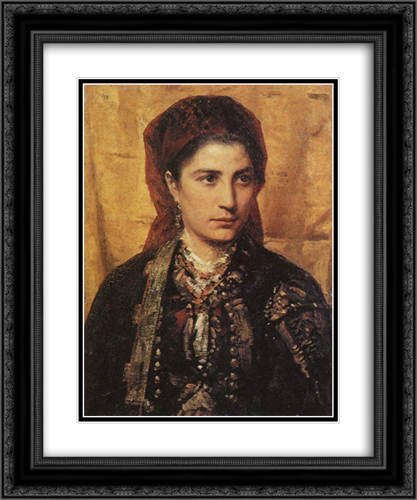 Montenegrin girl 20x24 Black Ornate Wood Framed Art Print Poster with Double Matting by Polenov, Vasily
