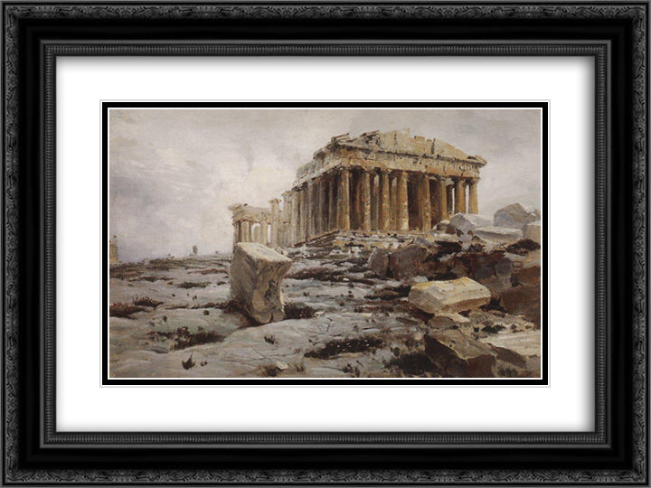 Parthenon. Temple of Athena Parthenos. 24x18 Black Ornate Wood Framed Art Print Poster with Double Matting by Polenov, Vasily
