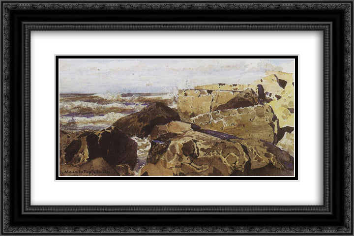 Pier in Port Said 24x16 Black Ornate Wood Framed Art Print Poster with Double Matting by Polenov, Vasily