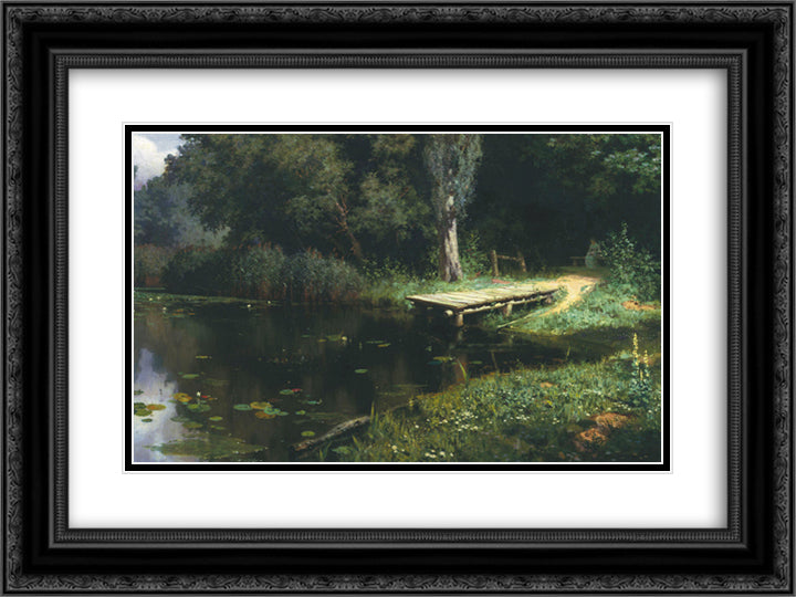 Pond 24x18 Black Ornate Wood Framed Art Print Poster with Double Matting by Polenov, Vasily