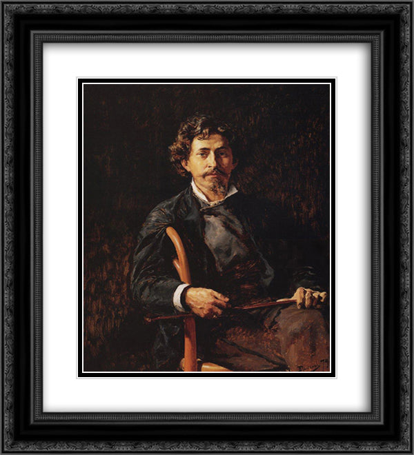 Portrait of the Artist Ilya Repin 20x22 Black Ornate Wood Framed Art Print Poster with Double Matting by Polenov, Vasily