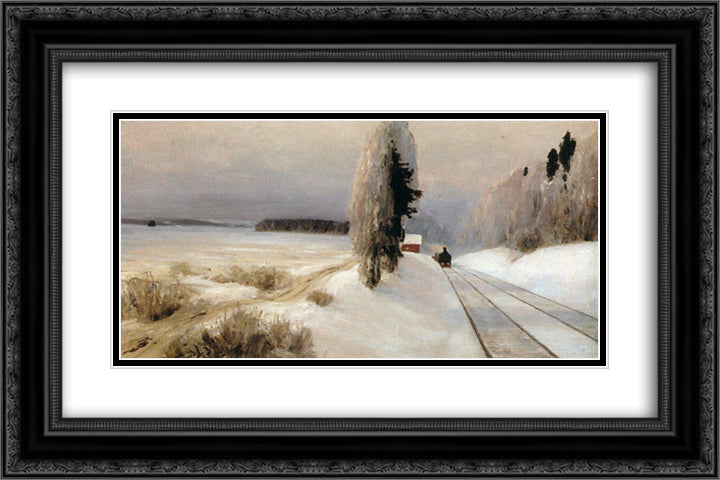 Railway near Tarusa station 24x16 Black Ornate Wood Framed Art Print Poster with Double Matting by Polenov, Vasily
