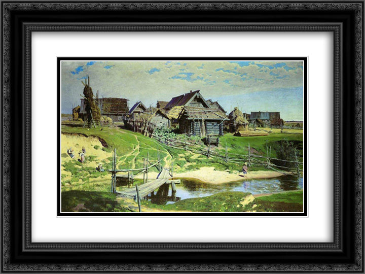 Russian Village 24x18 Black Ornate Wood Framed Art Print Poster with Double Matting by Polenov, Vasily
