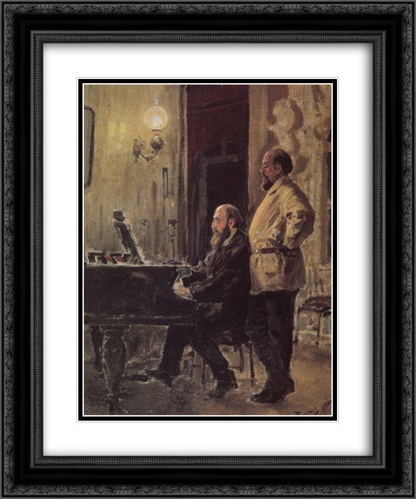 S. I. Mamontov, P. A. Spiro, at the piano 20x24 Black Ornate Wood Framed Art Print Poster with Double Matting by Polenov, Vasily