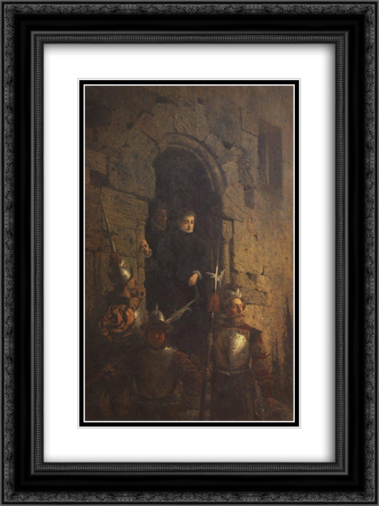 The Arrest of a Huguenot 18x24 Black Ornate Wood Framed Art Print Poster with Double Matting by Polenov, Vasily