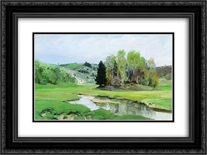 The River Svinka 24x18 Black Ornate Wood Framed Art Print Poster with Double Matting by Polenov, Vasily