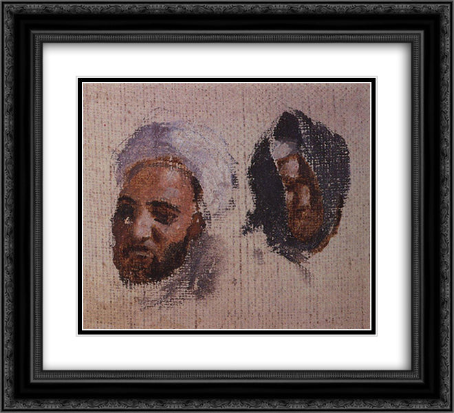 The two men's heads in turbans 22x20 Black Ornate Wood Framed Art Print Poster with Double Matting by Polenov, Vasily