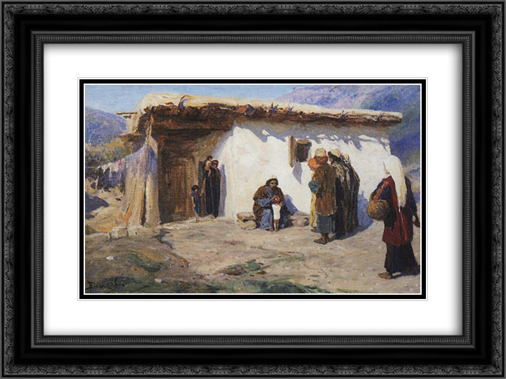 They Brought the Children 24x18 Black Ornate Wood Framed Art Print Poster with Double Matting by Polenov, Vasily