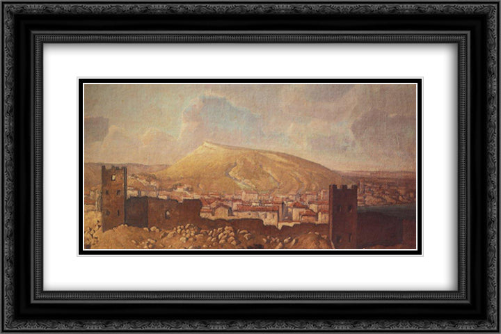 View of Feodosia from Quarantine to the ruins of the Genoese fortress 24x16 Black Ornate Wood Framed Art Print Poster with Double Matting by Polenov, Vasily