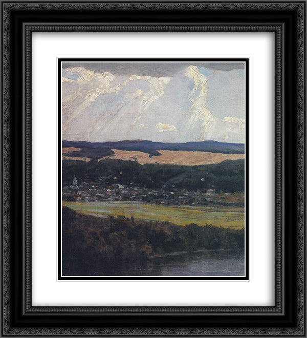 View of Tarusa from high Oka bank 20x22 Black Ornate Wood Framed Art Print Poster with Double Matting by Polenov, Vasily