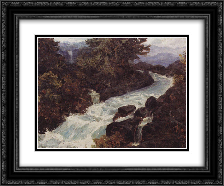 Waterfall 24x20 Black Ornate Wood Framed Art Print Poster with Double Matting by Polenov, Vasily