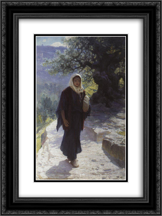 Went into the hill country 18x24 Black Ornate Wood Framed Art Print Poster with Double Matting by Polenov, Vasily