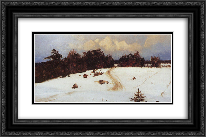 Winter landscape. Behovo. 24x16 Black Ornate Wood Framed Art Print Poster with Double Matting by Polenov, Vasily