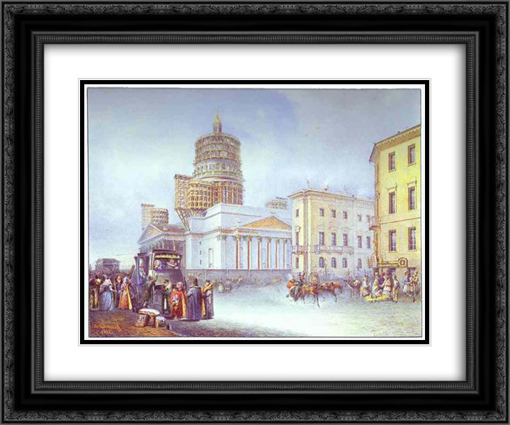 Departure of an Omnibus from St. Isaac's Square in St. Petersburg 24x20 Black Ornate Wood Framed Art Print Poster with Double Matting by Sadovnikov, Vasily
