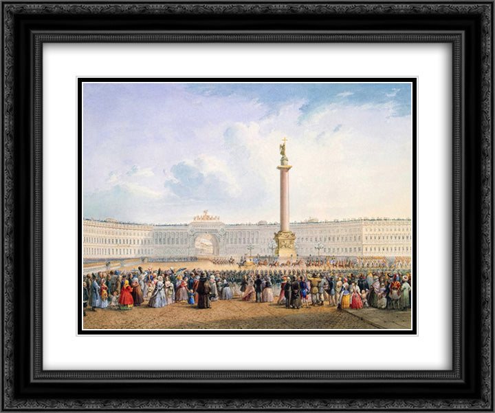 View of Palace Square and the General Headquarters Building in St. Petersburg 24x20 Black Ornate Wood Framed Art Print Poster with Double Matting by Sadovnikov, Vasily