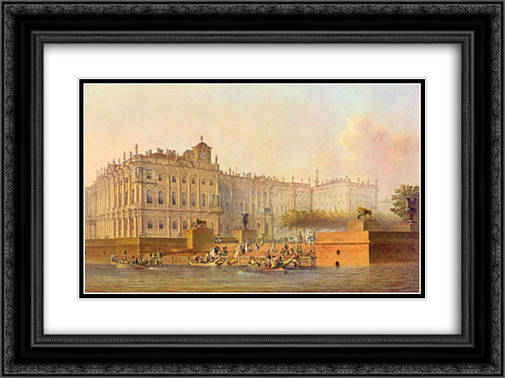 View of the Winter Palace from the west 24x18 Black Ornate Wood Framed Art Print Poster with Double Matting by Sadovnikov, Vasily