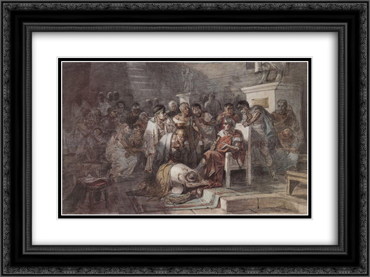 Assassination of Julius Caesar 24x18 Black Ornate Wood Framed Art Print Poster with Double Matting by Surikov, Vasily