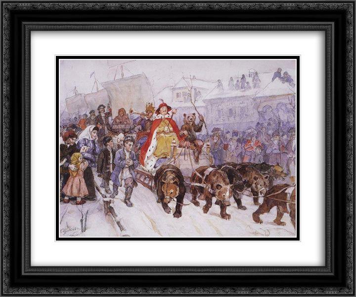 Big masquerade in 1772 on the streets of Moscow with the participation of Peter I and princer I. F. Romodanovsky 24x20 Black Ornate Wood Framed Art Print Poster with Double Matting by Surikov, Vasily