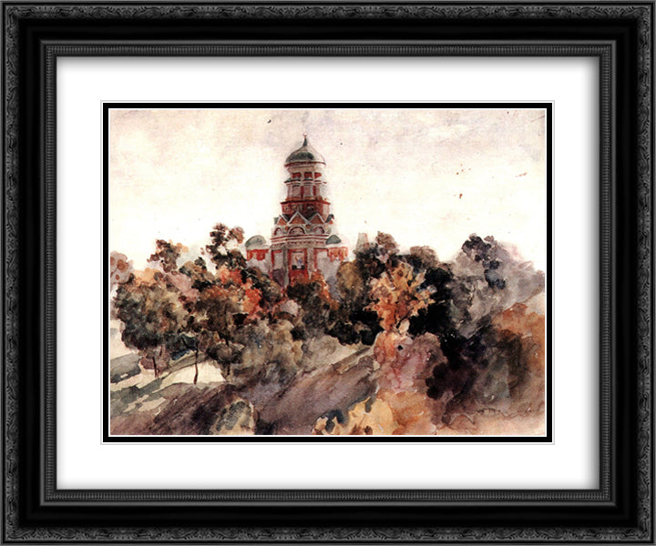 Church in the village Dyakovo 24x20 Black Ornate Wood Framed Art Print Poster with Double Matting by Surikov, Vasily