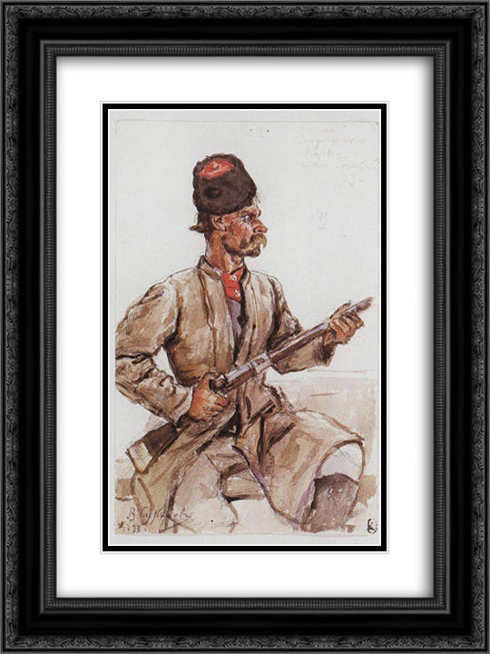Cossack with gun 18x24 Black Ornate Wood Framed Art Print Poster with Double Matting by Surikov, Vasily