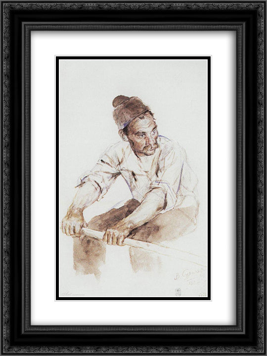 Cossack-rower 18x24 Black Ornate Wood Framed Art Print Poster with Double Matting by Surikov, Vasily