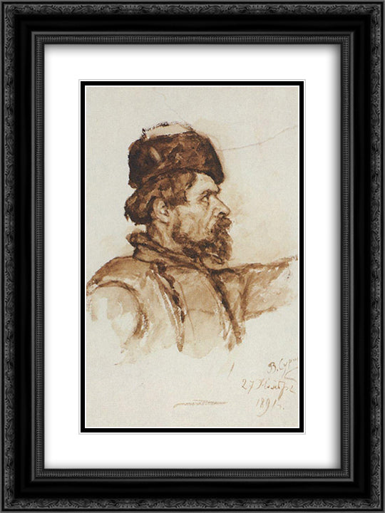 Cossack's head 18x24 Black Ornate Wood Framed Art Print Poster with Double Matting by Surikov, Vasily