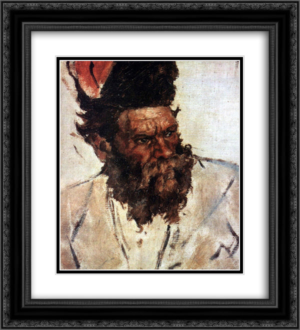 Don Cossack Rjidin (Study to The Conquest of Siberia by Yermak) 20x22 Black Ornate Wood Framed Art Print Poster with Double Matting by Surikov, Vasily