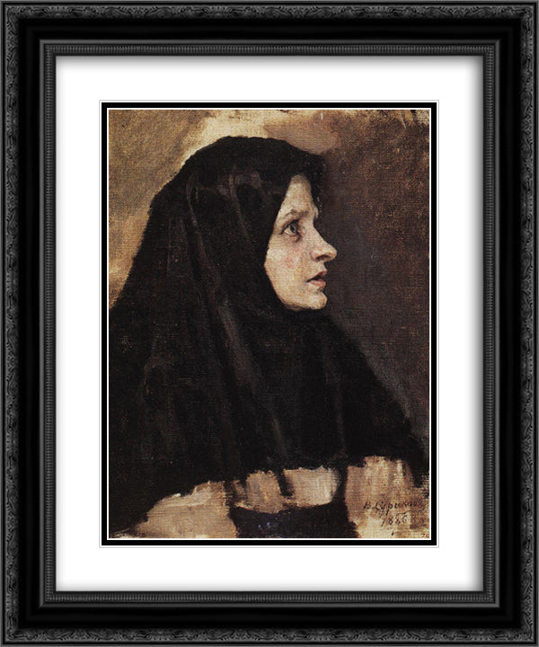 Head of a woman in black shawl 20x24 Black Ornate Wood Framed Art Print Poster with Double Matting by Surikov, Vasily