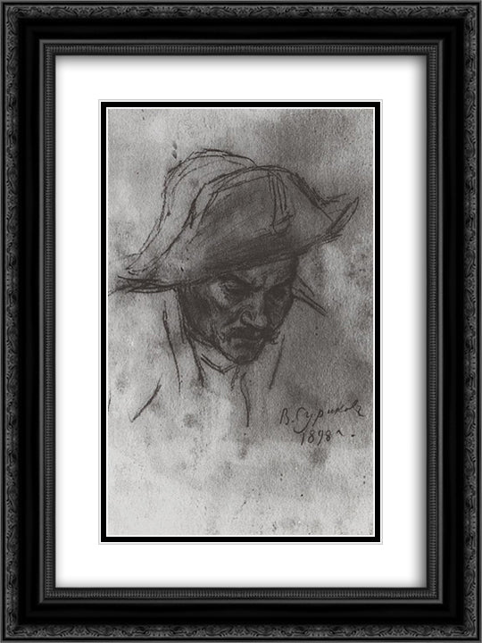 Soldier's head in a cocked hat 18x24 Black Ornate Wood Framed Art Print Poster with Double Matting by Surikov, Vasily