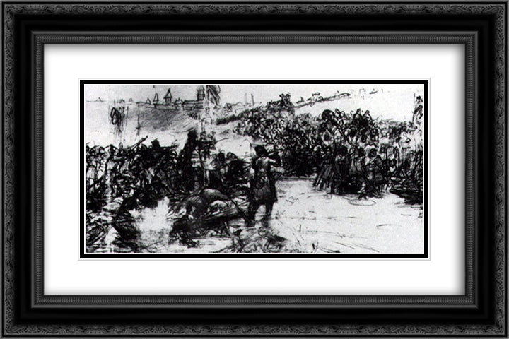 Study to The Conquest of Siberia by Yermak 24x16 Black Ornate Wood Framed Art Print Poster with Double Matting by Surikov, Vasily